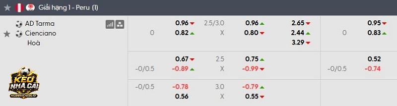 Tỷ lệ kèo Tarma vs Cienciano